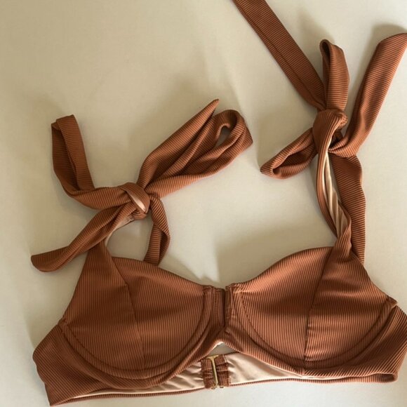 Beach Riot Blair Top Ribbed Underwire Bralette Bikini Top in Brown Size Large - Picture 1 of 3
